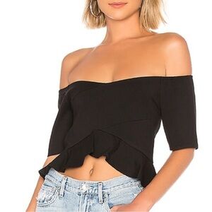 Revolve Line & Dot Kristy Top Size Large Black Off the Shoulder Ruffle Crop Top